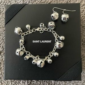 Silver Toned Jingle Bells Bracelet & Earrings Set